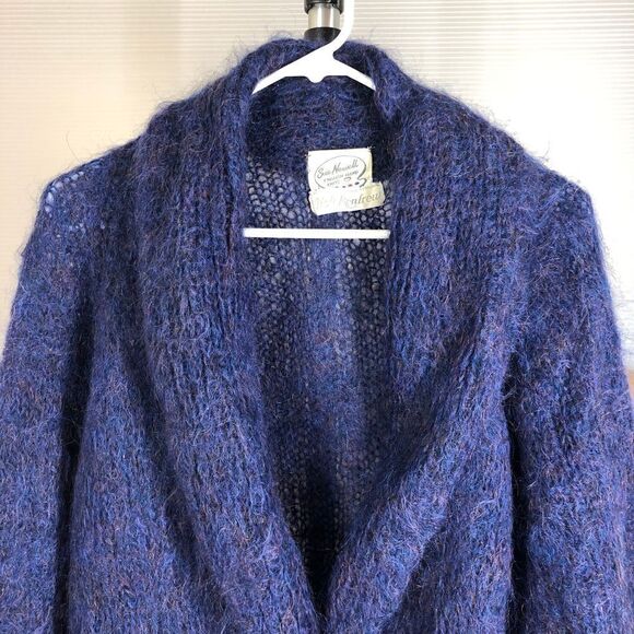 VTG SUE NEWELL HOLT RENFREW English Hand Knit Mohair Wool Blend Shawl Sz M/L - Picture 2 of 9